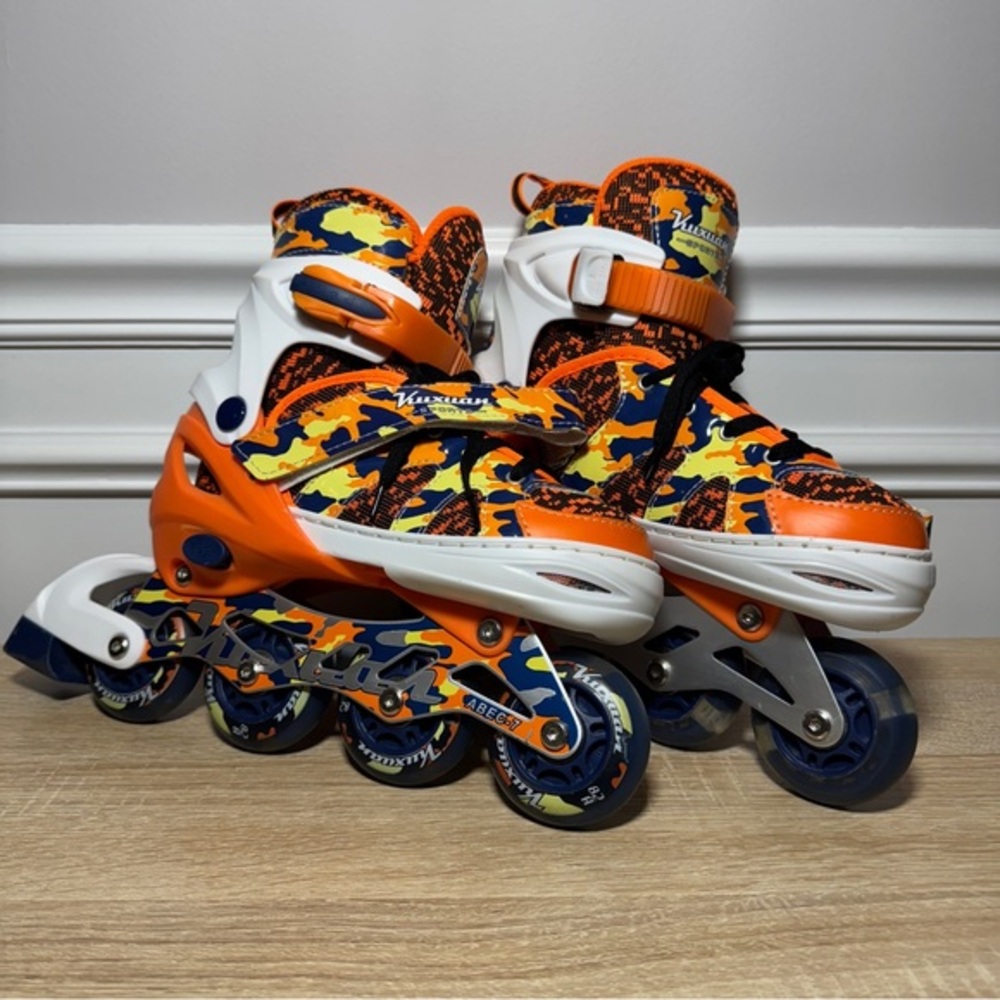 Kuxuan Orange and Blue Inline Skates wAnkle‎ Support. Wheels lightUP ADJUSTABLE - Picture 3 of 6